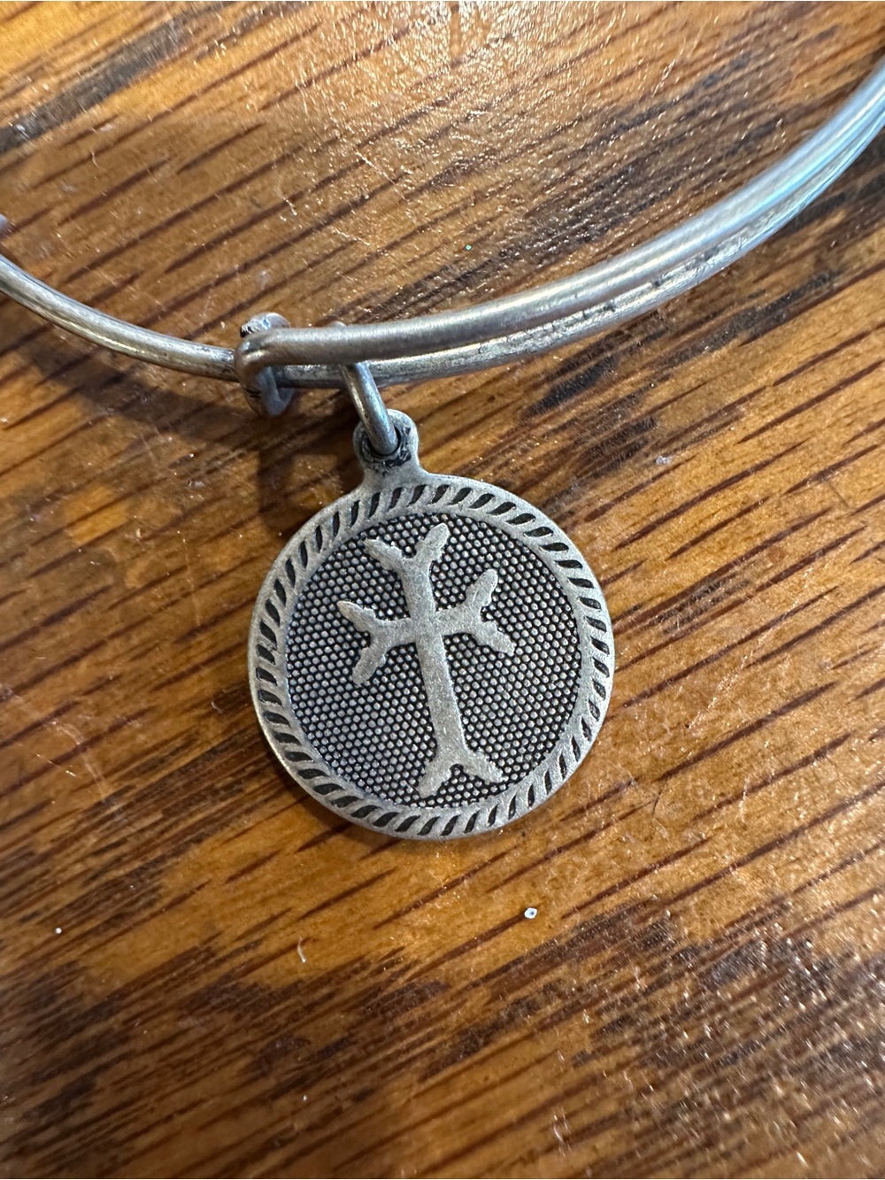 Alex and Ani Silver-Tone Cross Coin Charm Bangle